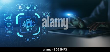 EdTech Innovation and Digital Learning Transformation Illustrated on Virtual Interface. Stock Photo