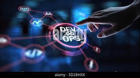 DevOps Development and Operations Integration for Efficient Delivery, projection on a virtual screen, Business and Technology Concept. Stock Photo