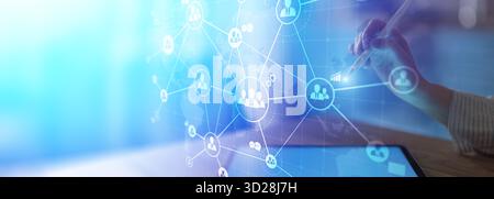 Global Business Networking and Communication Visualized on a Futuristic Digital Interface. Stock Photo