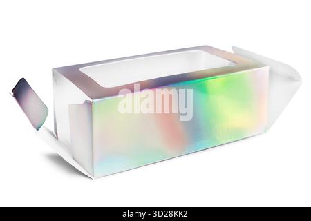 Holographic paper opened package box isolated on white background Stock Photo