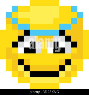 Pixel Art Emoji Emoticon Angel Halo Stock Vector