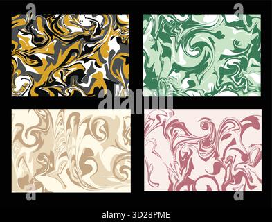 Elegant abstract marble texture set with black gold, green, beige, and pink swirl patterns for luxury, nature, and modern design backgrounds Stock Vector
