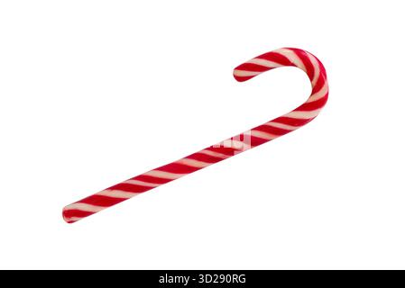 Photo of a red and white classic candy cane isolated on white background, Christmas holiday ornament cut out Stock Photo