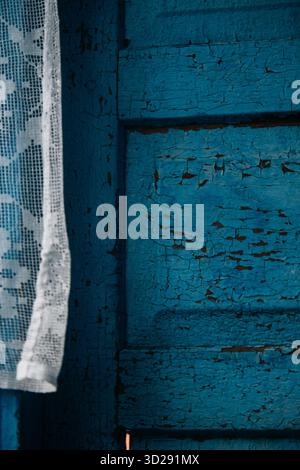 Vintage cracked blue painted surface Stock Photo
