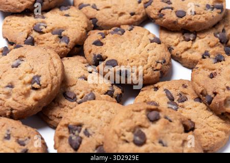 Baked chocolate chip cookies isolated on white background Stock Photo