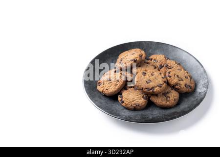 Chocolate chip cookies for breakfast isolated on white Stock Photo