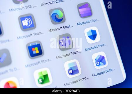 Poznan, Poland - October 16, 2025: Microsoft Teams app icon on device screen, prominently displayed, crucial for modern digital office and team collab Stock Photo