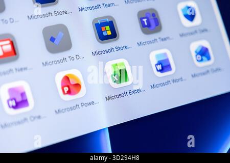 Poznan, Poland - October 16, 2025: Microsoft Excel icon, prominent on screen, facilitating key data processing, financial tracking, and analytical tas Stock Photo