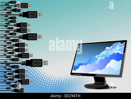 Abstract illustration representing cloud computing and data storage. Hand drawn illustration Stock Vector