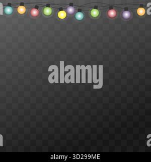 Colorful festive New Year string lights on checkered background Stock Vector