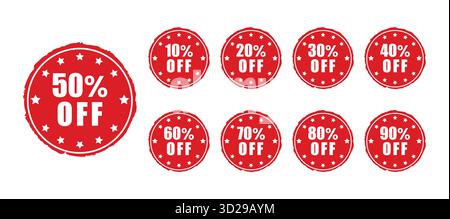 Round red discount tag label vector set perfect for promotion discount deals advertisement marketing shop banners retail tags and creative visuals Stock Vector