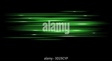 Green laser beams, glowing stripes. Abstract vector illustration isolated on black background. Stock Vector