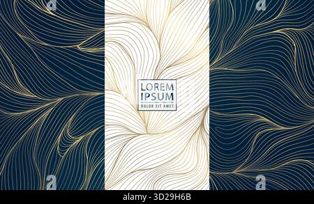 Elegant vector golden floral and leaf patterns, delicate lines, luxurious abstract design. Packaging, cosmetic labels, wine or tea branding Stock Vector