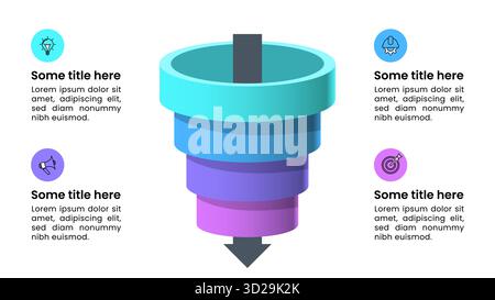 Infographic template with icons and 4 options or steps. Funnel. Can be used for workflow layout, diagram, banner, webdesign. Vector illustration Stock Vector