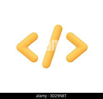 Yellow code symbol with angle brackets and slash. Programming, coding, web development and technology concept. 3d vector icon. Cartoon minimal style. Stock Vector