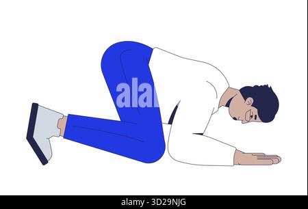 Arab man kneeling in humble bow 2D cartoon character Stock Vector