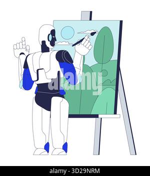 Artificial intelligence painting landscape 2D cartoon character Stock Vector
