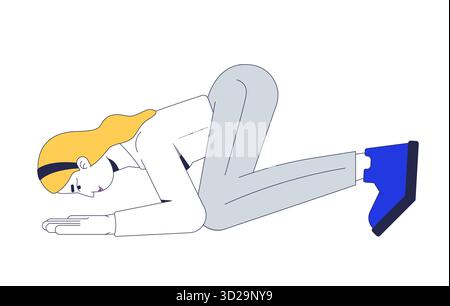 Humble blonde woman bowing in kneeling pose 2D cartoon character Stock Vector