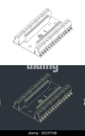 Arduino nano IO shield and Arduino nano isometric drawings. Stylized ...