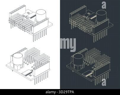 Servo shield isometric drawings stylized vector illustrations Stock Vector