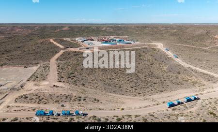 Vaca Muerta, Argentina, October 18, 2025: Aerial view of unconventional ...