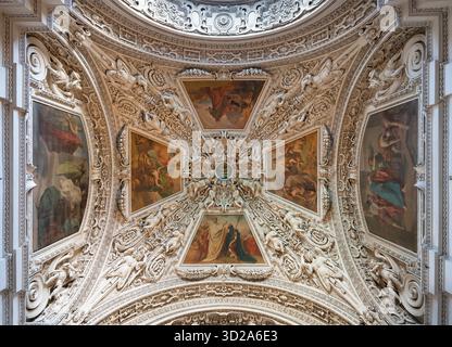 SALZBURG, AUSTRIA - SEPTEMBER 6, 2025: The paintings (Old Testament) from ceiling of side nave in the Cathedral by Ludwig Glötzle Stock Photo