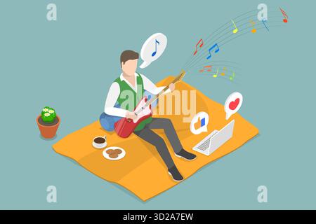 3D Isometric Flat Conceptual Illustration of Home Concert Online, Music Virtual Class 3D Isometric Flat Conceptual Illustration of Home Concert Online, Music Virtual Class Stock Photo