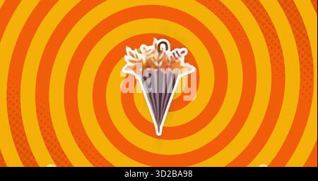 Displaying stylized umbrella graphic with orange shapes in graphic design, featuring bright rings Stock Photo