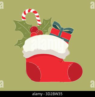 festive holiday motifs, seasonal festive design featuring holly leaves and sweet treats accents Stock Vector