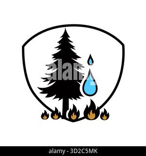 Forest fire shield. Nature safety vector. Protection tree emblem. Warning symbol element. Stock Vector
