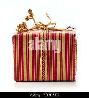 beautiful wrapped Christmas gift box isolated on white background Stock Photo