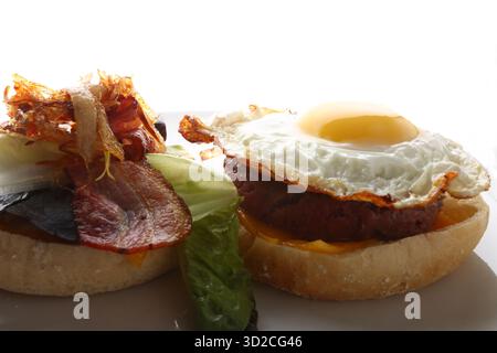 Juicy Hamburger with Fresh Ingredients Close Up Stock Photo