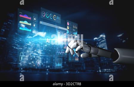 A generative AI assistant creates and manages a business intelligence dashboard. The system provides real-time data analytics, predictive visualizatio Stock Photo