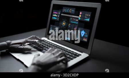 A generative AI assistant creates and manages a business intelligence dashboard. The system provides real-time data analytics, predictive visualizatio Stock Photo