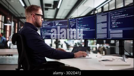Digital Transformation Specialist Working On Coding Language At Office Computer Stock Photo