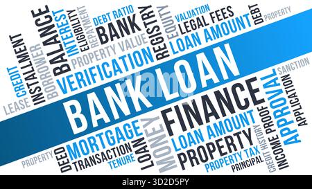Bank Loan and finance word cloud, bank loan terms like property, interest, and approval Stock Vector
