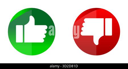 Green thumbs up and red thumbs down buttons representing feedback and rating symbols for user interaction vector illustration ideal for approval Stock Vector