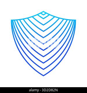 Abstract blue gradient layered shield line vector icon security or protection digital symbol isolated on white background representing privacy defense Stock Vector
