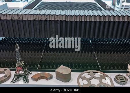 Cnc laser machining center. Laser cutting center. CNC laser metal processing.  Laser cutting machine. Stock Photo