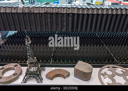 Cnc laser machining center. Laser cutting center. CNC laser metal processing.  Laser cutting machine. Stock Photo