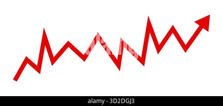 Red zigzag arrow graph line pointing upward business growth vector illustration isolated on white background representing success progress Stock Vector