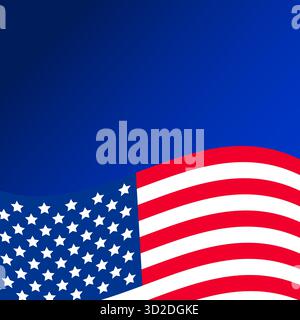Wavy American flag on blue gradient background with copy space vector illustration design representing patriotism national pride and independence Stock Vector