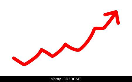 Red hand drawn zigzag arrow graph line growing upward symbolizing growth trend vector isolated on white background representing progress business Stock Vector