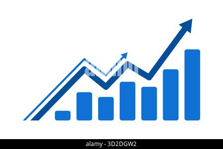 Blue bar chart with growth arrow business or financial growth performance symbol vector design isolated on white background representing success Stock Vector