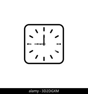 Time clock square vector icon isolated on white background representing time management schedule planning alarm and reminder Stock Vector