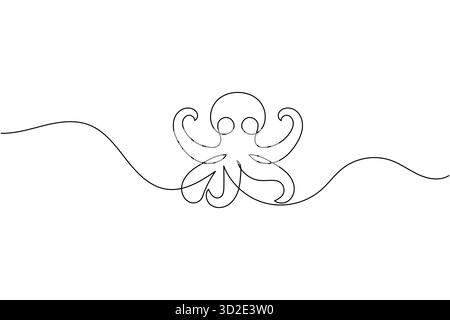 Octopus continuous one line drawing minimal sea animal illustration design Stock Vector