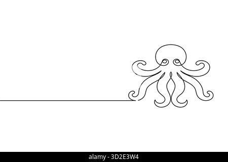 Octopus continuous one line drawing minimal sea animal illustration design Stock Vector