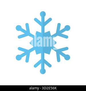 Clean blue snowflake illustration with six symmetrical branches and central hexagon. Perfect for winter, weather, and seasonal graphics. Stock Vector