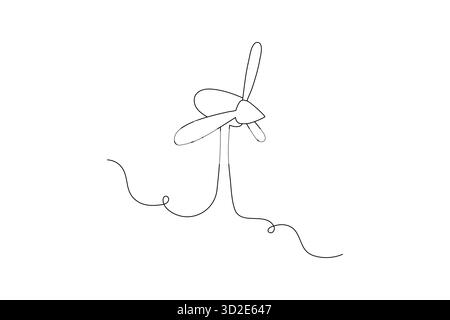 Wind power generator line drawing clean energy minimal outline vector illustration Stock Vector