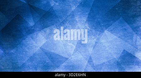 modern abstract blue background design with layers of textured white transparent material in triangle diamond and squares shapes in random geometric Stock Photo